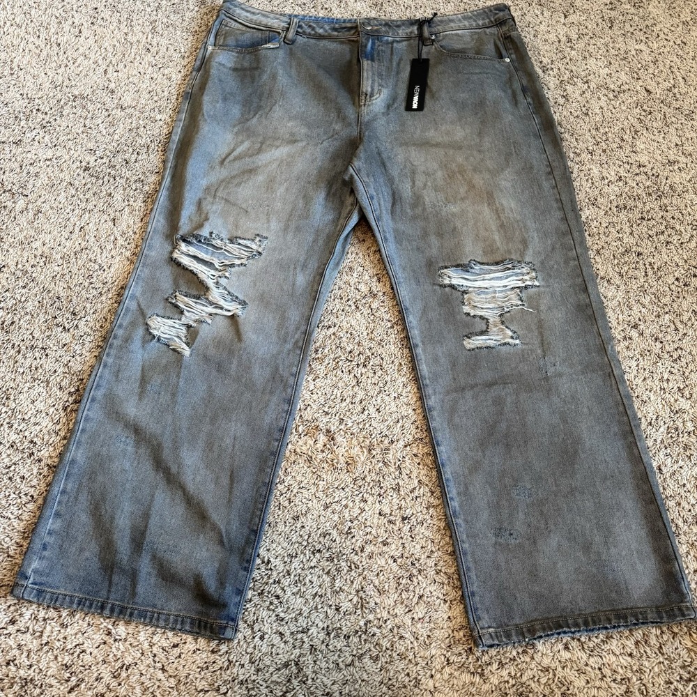 Fashion Nova Jeans Moon Landing Dean Straight Flare Distressed Denim Mens 42 NEW